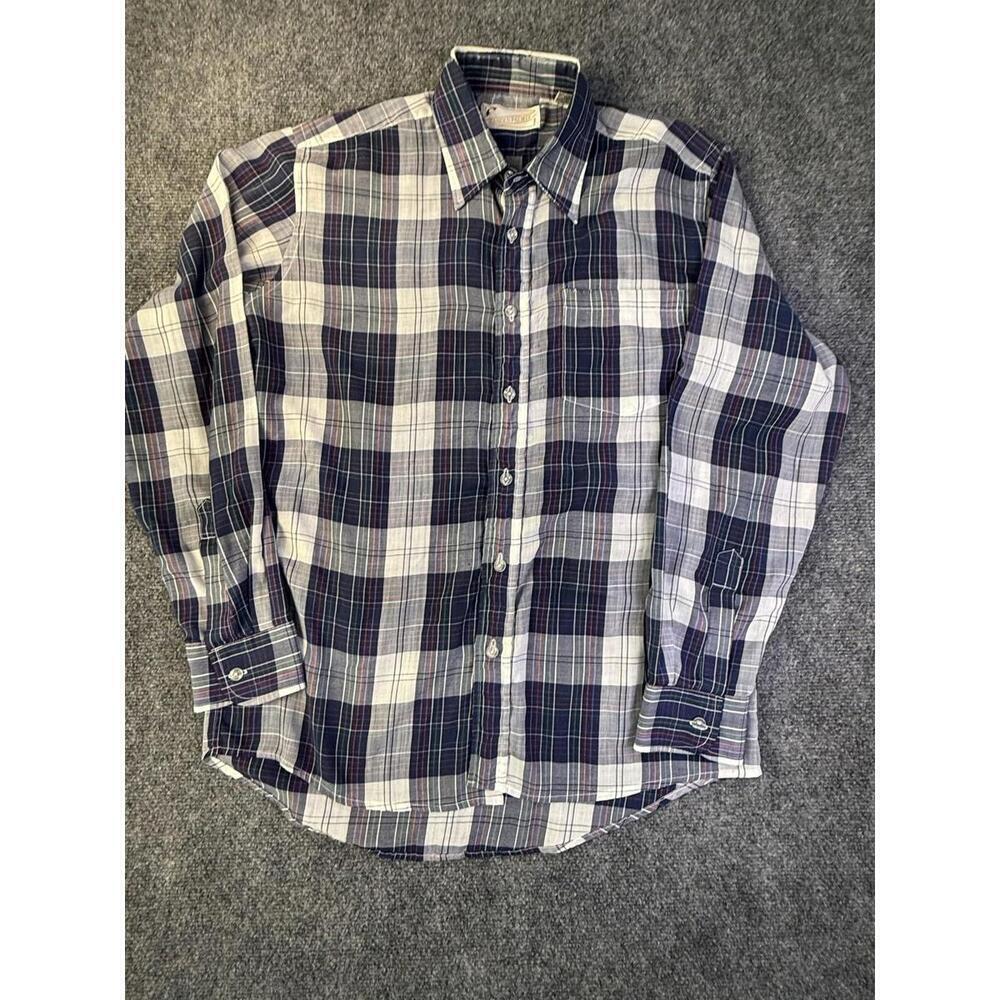 Vintage Arnold Palmer Shirt Mens Medium Blue Gray Plaid Button Down Casual Golf